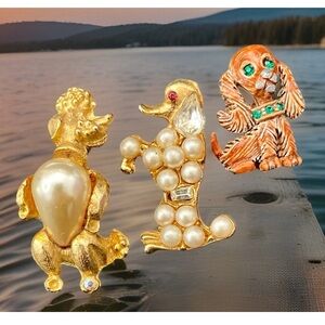 Vintage Dog Brooches Lot Gerry’s Pearl & Gems Jelly Belly Poodle Cocker Spaniel
